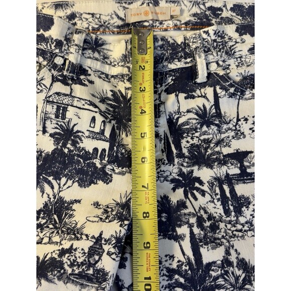 TORY BURCH Coastal Print Cropped Jeans Women 27 White Blue Mid Rise Slim - Picture 12 of 13